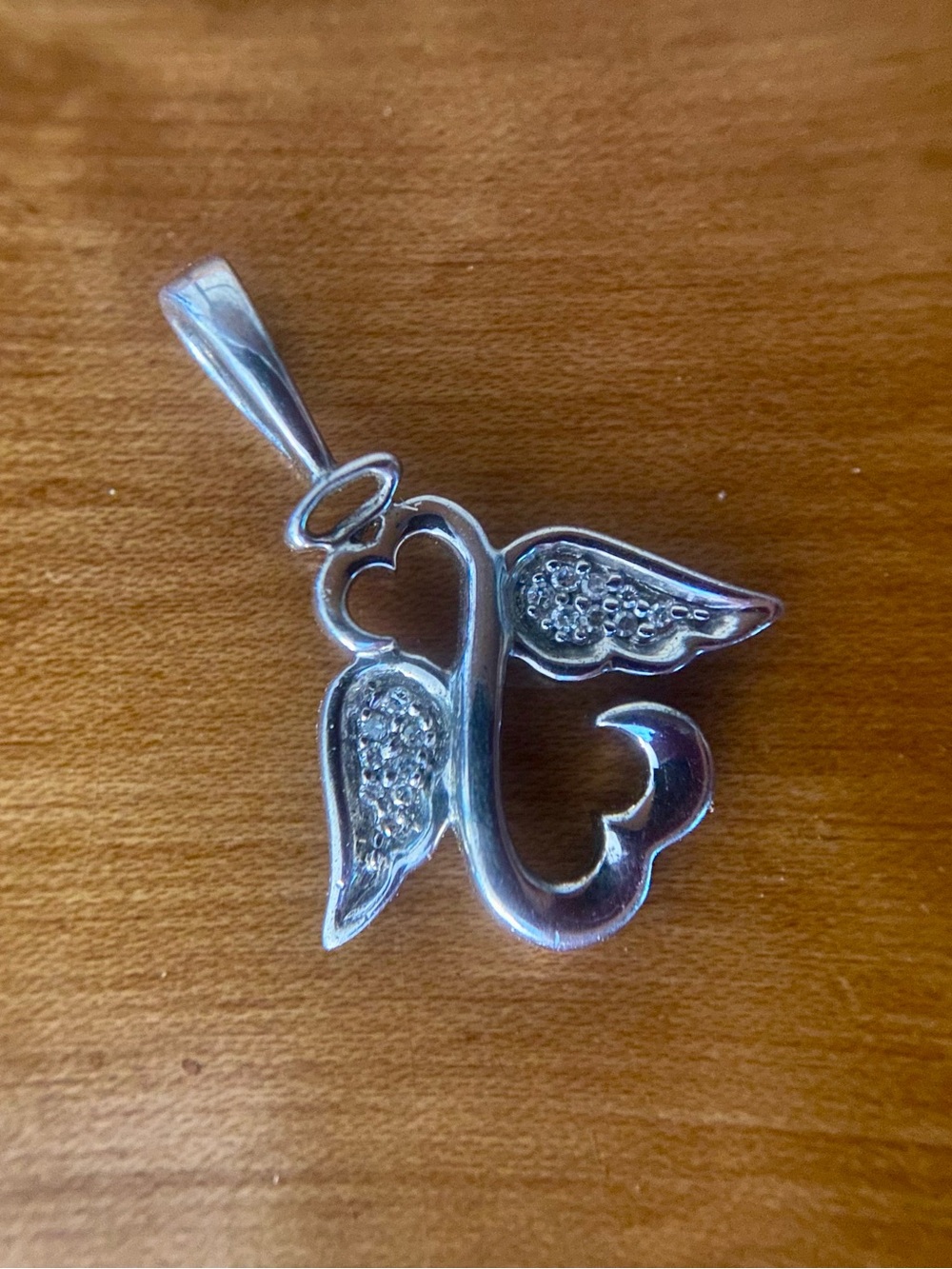 Jane Seymour Open Hearts Sterling Silver Diamond Angel Pendant